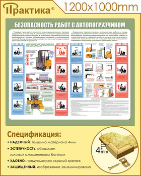 С38 Стенд безопасность работ с электропогрузчиком (1200х1000 мм, пластик ПВХ 3 мм, алюминиевый багет золотого цвета) - Стенды - Тематические стенды - . Магазин Znakstend.ru